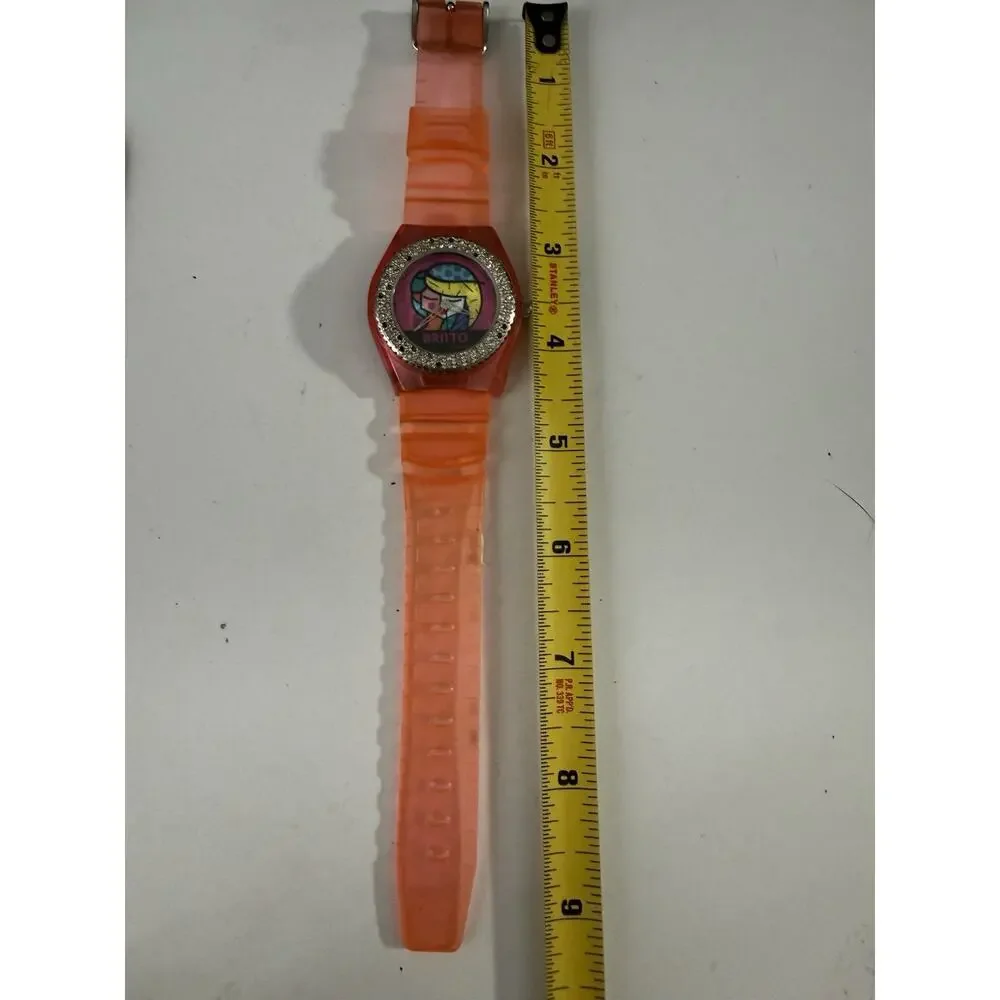 Romero Britto Woman Watch Orange Jelly Strap Rhinestone Bezel Untested